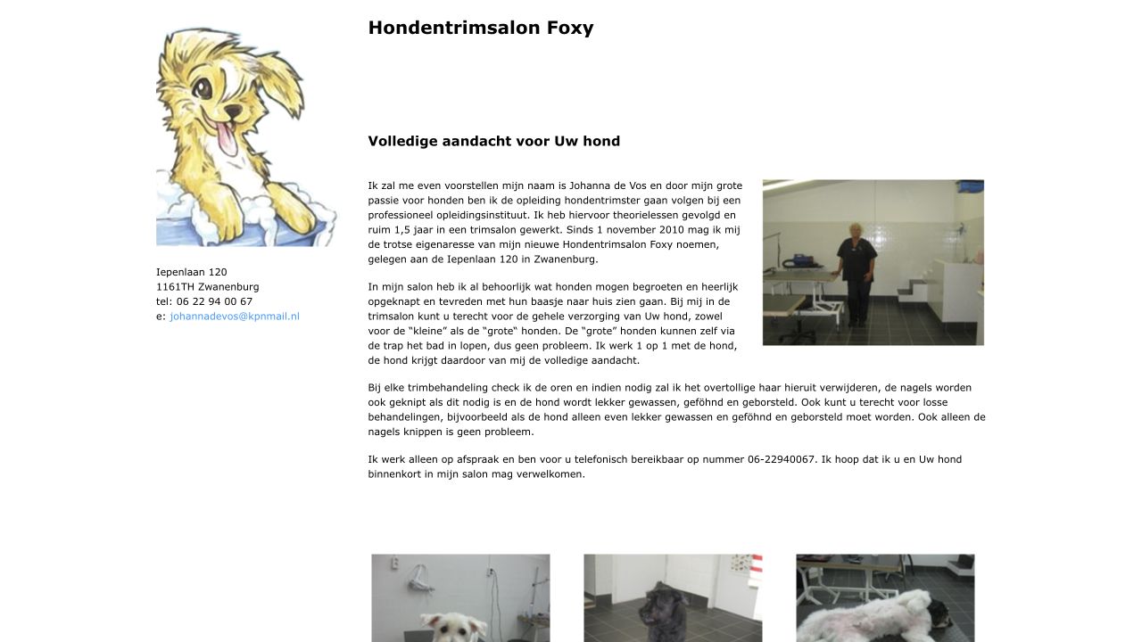 De website van Hondentrimsalon Foxy